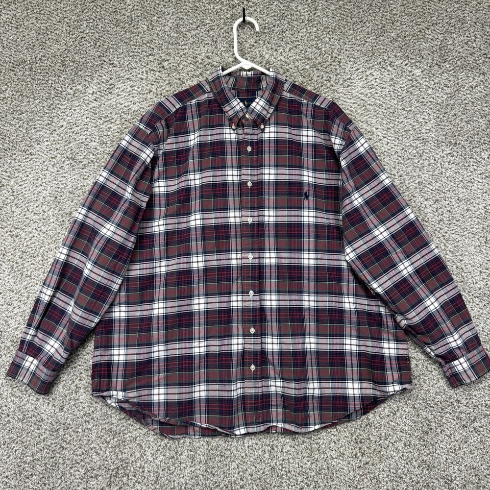 Ralph Lauren Shirt Men's Size 2X Big Plaid Button Up Cotton Long Sleeves Pony